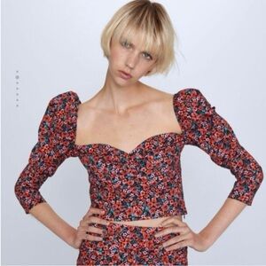 Floral Puff Sleeve Crop Top NWT! XS